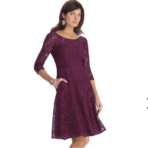 NWT White House Black Market Lace Fit & Flare Burgundy Red Wine Dress size 2 S